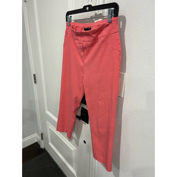 Zac & Rachel Pull On Cropped Capri Pants Coral Sz 10 Flat Front O-Ring Hem - Picture 3 of 10